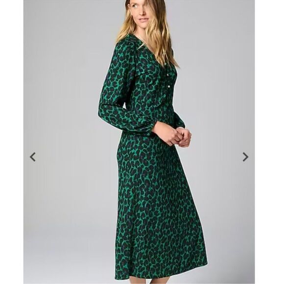 J. Jill Lightweight Ponte Knit Midi Dress NEW Size LP Green Leopard Animal Print - Picture 2 of 11